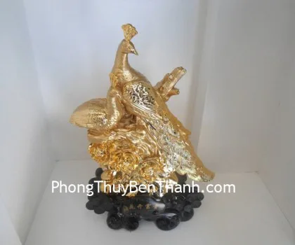 Chim công hoa khai phú quý vàng Y287