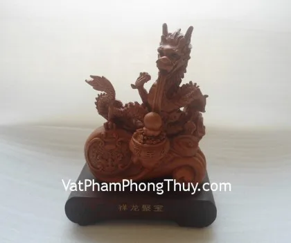Rồng gỗ, đế gỗ vuông- Tường long tụ bảo E145