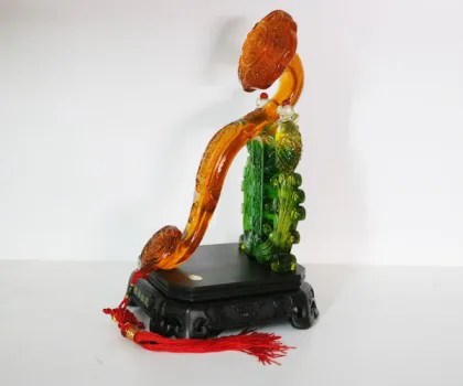 Gậy như ý lưu ly tựa cặp cá chép xanh - Phúc thọ như ý G127A