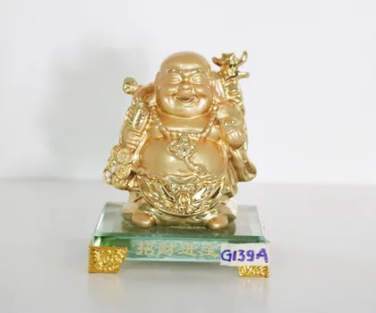 Phật Di Lạc vàng đứng trên đế thủy tinh FG139A