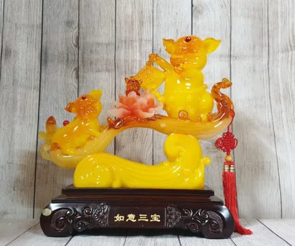 Hoàng gia bảy heo vàng trên đống tiền vàng đế gỗ - Toàn Gia Phước LN030