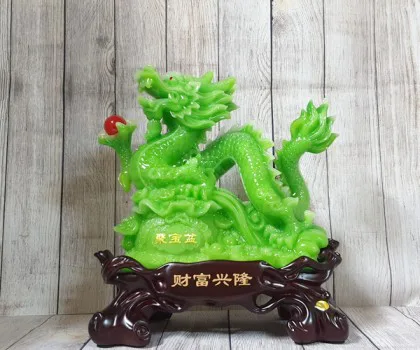 Thần rồng xanh ngọc nhả hồng ngọc ôm tháp kim nguyên bảo lớn cưỡi mây xanh - Tường Long Chiêu Tài FLN150