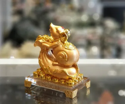 Chuột vàng trên túi vàng đế thuỷ tinh - Đời đời phát tài FTM023