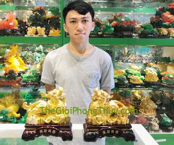 Anh Hoàng Anh-Khách hàng mua Cặp tỳ hưu vàng trên đống tiền vàng đế gỗ FLN054.