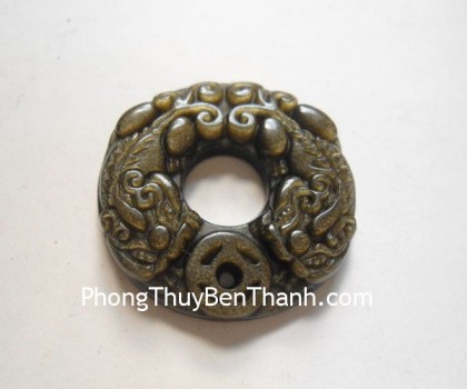 Cặp tỳ hưu ngọc đa sắc trên đế gỗ - Chiêu Tài Nạp Phước/CHiêu Tài Bích Tà LN063